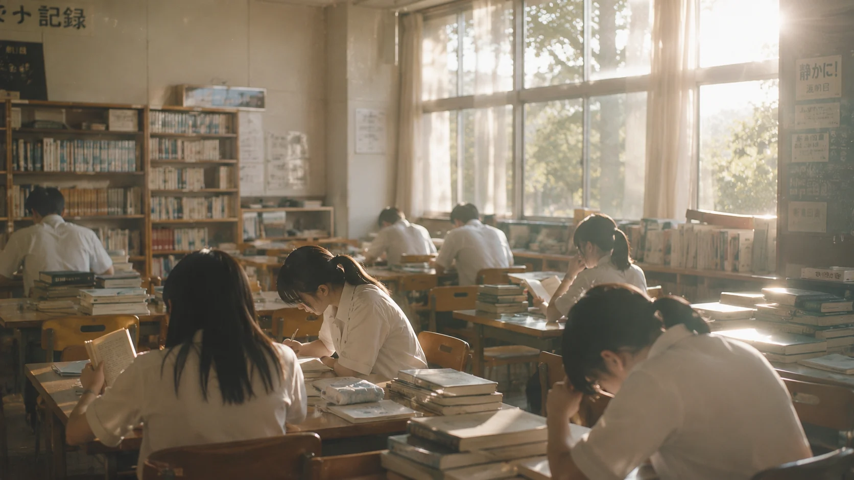 学生们在图书室安静学习
